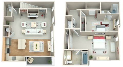Floor plan for 2 beds, 2.5 baths, 1265 sqft